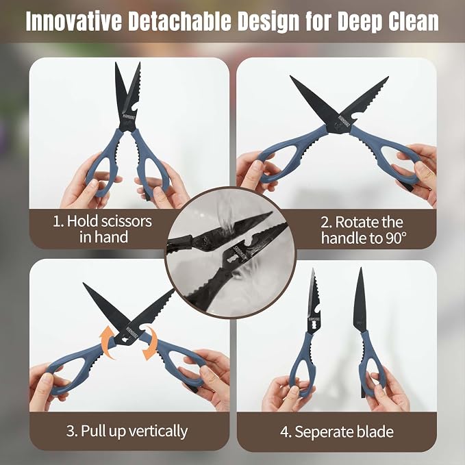 Kitchen Scissors All Purpose, Extra Sharp Kitchen Shears with Knife Sharpener & Sheath, Solid & Durable Stainless Steel Scissors with ANTI-RUST Black Titanium Plated, Dishwasher Safe – 3 Pack