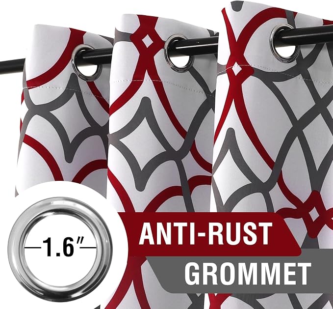 H.VERSAILTEX Blackout Curtains 96 inch Length 2 Panels Set Thermal Curtains & Drapes Window Treatment Noise Reducing Geometric Modern Grommet Living Room Curtains for Bedroom - Burgundy and Gray
