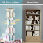 EasyCom 4 Tier Rotating Display Bookshelf Organizer Floor Standing Bookcase Storage Rack- Display Round Bookshelf Swivel Corner Book Shelf- Tall Bookcase for Home Study Office, White