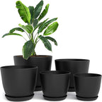 Utopia Home - Plant Pots Indoor with Drainage - 7/6.6/6/5.3/4.8 Inches Flower Pots for Indoor Planter - 5 Pack Plastic Planters - Ideal for Stocking Stuffers or Home Christmas Decorations - Black