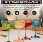 Khen Muted Hobnail Coupes Vintage Textured Pastel Style Cocktail Martini Champagne Saucer Retro Colored Glass Goblets Set of 4 10.15oz Durable Glassware Decorative Barware Classic Party Drink