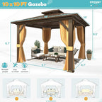 EROMMY 10' x 10' Hardtop Gazebo, Aluminum Frame Gazebos with Galvanized Steel Double Roof, Permanent Outdoor Metal Pavilion with Curtain and Netting for Patio, Lawn, Deck