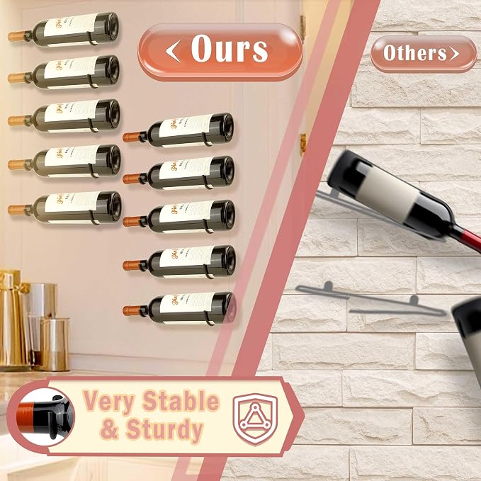 Wall-Mounted Wine Hook: 3 Pcs Hanging Wine Bottle Wall Holder - Metal Hooks | Hanging wine bottle holder, rust-proof coating, vertical design - metal hook for single bottle holder, small organizers