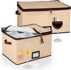 Wine Glass Storage Box with Dividers, Holds 12 Glasses up to 3.75" Wide | 2 Pack, Stemware Storage Case, Protects Fine China, Durable Quilted Microfiber, Carry Handles, Ideal for White Wine