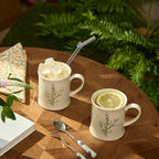 Artisanal Handcrafted Ceramic Mug with Sage Botanical Design - 10oz Off-White Stoneware Coffee Cup, Elegant Purple Sage Pattern, Dishwasher Safe, Comfort Grip Handle for Daily Use-2pack