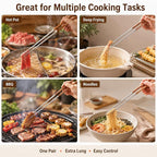Kichvoe 15.75 Inch Long Cooking Chopsticks, Stainless Steel with Wooden Handle, Non-Slip Utensil for Chinese Cooking, Hot Pot, BBQ, Noodles and Deep Frying, 1 Pair
