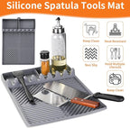 Find law Silicone Tools Mat for Griddle & Kitchen Countertop | Grey Side Shelf Spatula Mat with Drip Pad for Blackstone Weber Traeger Pit Boss Flat Top Grill Smoker, BBQ Gifts for Men