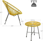SONGMICS 3-Piece Outdoor Seating Acapulco Chair, Modern Patio Furniture Set, Glass Top Table and 2 Chairs, Indoor and Outdoor Conversation Bistro Set, Yellow UGGF011Y01