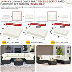 ClawsCover 14Pack Outdoor Patio Seat and Back Cushions Replacement Covers Fit for 7Pieces 6-Seater Wicker Rattan Sectional Couch Chair Furniture Set,Cream-Include Cover Only (Large)