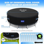 10 Ft Round Pool Cover with Reflective Strips, 420D Swimming Pool Cover for Above Ground Pools, Solar Cover with Drawstring and Ground Nails for Dustproof, UV Protected