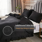 Andency Black Full Size Comforter Set, 3 Pieces Ruffle Farmhouse Shabby Chic Bedding Comforter & Sets, Soft Lightweight Fluffy All Season Down Alternative Bed Set for Boys Kids Men Women