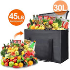 Bodaon 1PK Insulated Grocery Bags with Reinforced Baseboard, X-Large, Black | Reusable, Heavy Duty, Cooler Tote for Stability & No Sag, Thermal Bag for Hot Cold Food, Delivery, Shopping, Travel, Camping