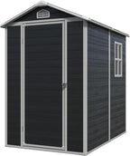 4x6 FT Outdoor Storage Shed, Resin Garden Shed with Thick Floor, Plastic Storage Shed with Window, Waterproof Outside Tool Shed with Lockable Hinged Door for Backyard, Patio, Lawn, Black