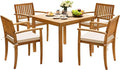 Greesum 5 Piece Patio Dining Set Outdoor Solid Wood Furniture for Yard, Garden, Porch w/Square Tabletop & 4 Chairs, White