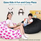 Lukeight Stuffed Animal Storage Bean Bag Chair Cover for Kids, Zipper Beanbag Chair Cover for Organizing Toddler & Kids' Rooms Plush Toys (Black, X-Large)