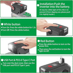 Power Inverter for Ryobi 40V Battery,200W Power Supply Inverter DC 40V to AC 110V, with Type C PD3.0 Output Port & USB Port & LED Lighting