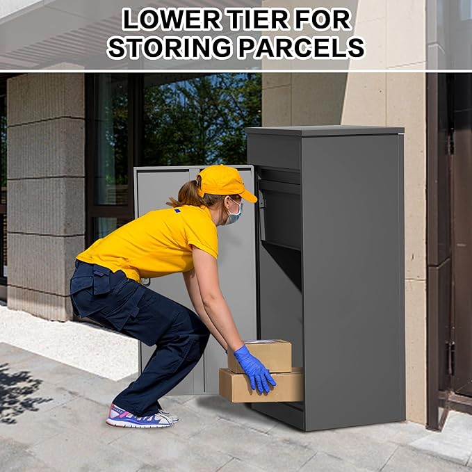 Package Delivery Boxes for Outside,Enlarged Porch Box for Packages with Coded Lock,Large Space,Waterproof,Cold-Rolled Steel Package Lock Box (19.7”x16.1”x60”)