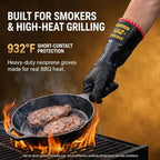 PRO BBQ Gloves, Black Neoprene, 14-Inch, Heat Resistant up to 932°F, Waterproof with Cotton Lining, America 250th Anniversary Edition, Includes Storage Bag (Roomy Fit-14INCH-932℉-PRO)