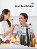 QCen Juicer Machine 500W Centrifugal Juicer with Extra Wide Feed Chute | For Fruits And Vegetables, Stainless Steel, BPA-Free Parts, Easy To Clean, Metallic Black, Countertop Juicer