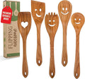 MFC 5-Piece Wooden Cooking Spoons - Kitchen Set from Natural Cherry Wood - Wooden Spoons for Cooking - Funny Utensil Set with Smiley Faces - Cooking Multipurpose Wood Utensils