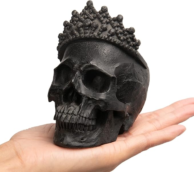 Newman House Studio Skull-Decor Halloween-Decorations - Vintage-Human Head-Sculpture with Crown for Indoor Skull Figurine Home Party Gothic Witchy Room Decor 3.7L x 2.8W x 4.2H inch