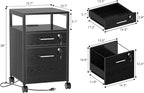 SUPERJARE File Cabinet with Lock & Charging Station, 2 Drawers Rolling Filing Cabinet, Office File Cabinet with Wheels & Open Shelf, for Home Office, A4/Letter Size Files Under Desk - Black