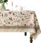ISAENNE Designer Chinoiserie Linen Floral Table Cloth for Rectangle Table,White Wrinkle Resistant Tablecloth,Elegant Decor Tablecloths for Dining Thanksgiving Kitchen Party,55"*79"-Daffy