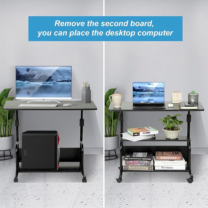 Portable Rolling Desk Adjustable Laptop Desk Small Standing Desk Home Office Desks for Small Spaces Table, 31.5" Black Uplift Student Study Desk Mobile Computer Work Desk on Wheels