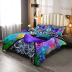 Trippy Alien Comforter Set Full Galaxy Hippie Bedding Set for Kids Boys Teens Trippy Room Decor, Outer Space Solar System Duvet Sets Boho Psychedelic Tie Dye Down Comforter with 2 Pillow Cases