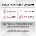 E & S 3 Pack 8 Inch Chainsaw Chain 3/8" LP Pitch .043" Gauge 34 Drive Links Semi-Chisel Chain Saw Chains for Husqvarna, Poulan, Craftsman, Greenworks and More Chainsaw Brands