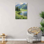The scenery of mountain streams and green meadows is suitable for living rooms bedrooms offices landscape posters and wall paintings