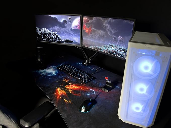 Arozzi Arena Special Edition Ultrawide Curved Gaming and Office Desk with Full Surface Water Resistant Desk Mat Custom Monitor Mount Cable Management Cut Outs - Omega