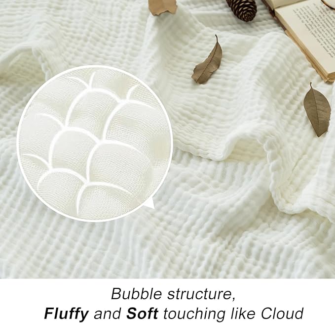 EMME Cotton Blanket for Couch Breathable Gauze All Season Soft and Lightweight Muslin White Throw Blankets for Adults (White, 50"x70")