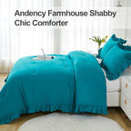 Andency California King Comforter Set Turquoise (104x96Inch), 3 Pieces Cal King Ruffle Comforter, Oversized Farmhouse Shabby Chic Bed Comforter, Lightweight and Soft Microfiber Bedding Set