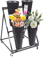 Flower Display Stand, 3-Layer Heavy-Duty Mobile Plant Cart shelve with Wheels, with Plastic Buckets, Easy to Install, Suitable for Indoor and Outdoor Balcony Courtyard Garden Art Exhibitions