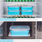 Extra Large Collapsible Food Storage Containers with Lid & Air Vent, 58 oz, 4 Pack, XL Collapsible Marinade Container with Lid Foldable Silicone Containers, Microwave Freezer Dishwasher Safe, Blue