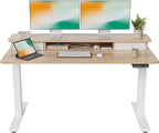 FEZIBO 55 x 24 Inch Height Adjustable Electric Standing Desk with Double Drawer, Stand Up Desk with Storage Shelf, Sit Stand Desk, Maple