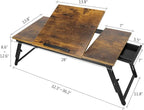 Bamboo Laptop Desk Bed Tray Table Adjustable Table for Computer Tilting Top Foldable Leg with Drawer