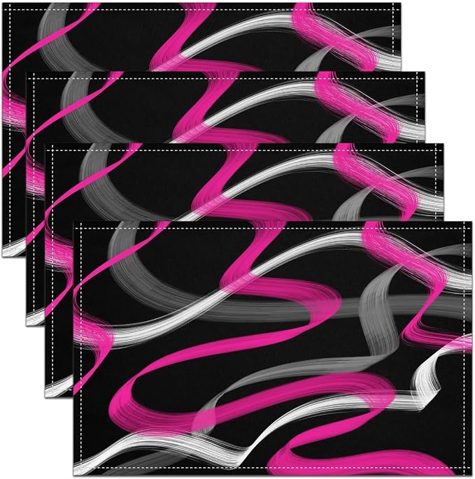 Feelyou Hot Pink Grey Black Placemats Set of 4 for Stripes Placemat for Kitchen Dining Table Decor Indoor Outdoor 18"x12" Geometric Table Place Mats, Modern Striped Art Abstract