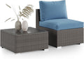 Wisteria Lane 2 Pieces Patio Furniture Sets, Outdoor Sectional Furniture with Armless Sofa, Tempered Glass Table and Cushion, Patio Conversation Sets for Garden Backyard, Blue