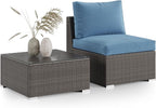 Wisteria Lane 2 Pieces Patio Furniture Sets, Outdoor Sectional Furniture with Armless Sofa, Tempered Glass Table and Cushion, Patio Conversation Sets for Garden Backyard, Blue