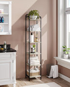 Bookcase Bookshelf, Narrow Book Shelf, Industrial Coner Shelf Storage Organizer, Slim Shelving Unit for Home Office, Living Room, Bedroom, Kitchen, 6-Tier Greige BC24605B