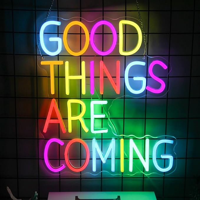 Good Things Are Coming Neon Sign Colorful Letters Neon Lights Signs Motivational Decor Inspirational Quotes LED Neon Signs for Wall Bedroom Bar Office Man Cave Dorm Decor Birthday Gifts
