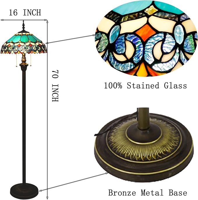 Tiffany Floor Lamp Stained Glass Lamp Standing Reading Light 16x16x70 Inch for Living Room (Blue Jewelry Baroque Style)