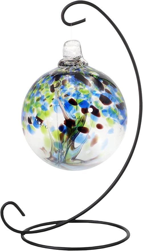 Dale Tiffany AC25002-D3 Rainbow Tree of Life Hand Blown Art Glass Ornament Witch Globe Gazing Ball, Mystic, 3" Diameter with Hanging Stand