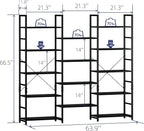 NUMENN Triple Wide 5 Tier Bookshelf, Rustic Industrial Style Bookcases and Bookshelves with 14 Open Display Shelves, Modern Tall Bookcase Furniture for Bedroom, Living Room and Home Office, Black