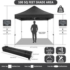 COBIZI 10x10 Pop Up Canopy with 4 Sidewall,Heavy Duty Canopy UPF 50+ All Season Wind Waterproof Commercial Outdoor Wedding Party Tents for Parties Canopy Gazebo with Roller Bag (10 x 10 ft Black)