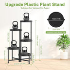 iDavosic.ly 5 Tier Folding Plant Stand Indoor Outdoor with Plastic Tray, Tiered Corner Flower Holder Shelf, Metal Orchid Display Rack for Patio Porch Living Room Garden Balcony, Modern Black