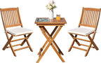 Greesum 3 Piece Patio Folding Furniture Bistro Set with 2 Chairs and Square Table for Pool Beach Backyard Balcony Porch Deck Garden, Acacia Wood
