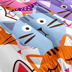 Cat Comforter Set Queen Size - 3Pcs Colorful Cat Bedding Set for Boys Girls Teens Cute Animals Themed Bedding Set Warm Ultra Soft Cartoon Cat Quilt Cover with 2 Pillowcases for Kids Room Decor